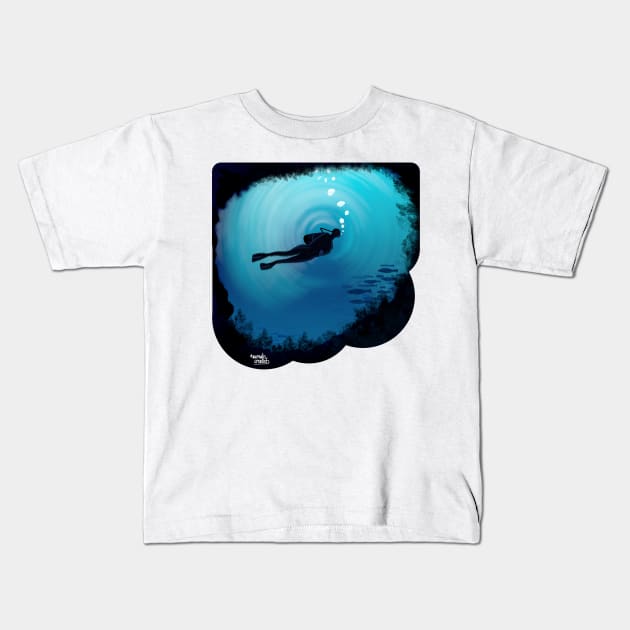 Floating in the blue ocean Kids T-Shirt by Aurealis